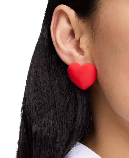 Red Enamel Logo Heart You Statement Stud Earrings