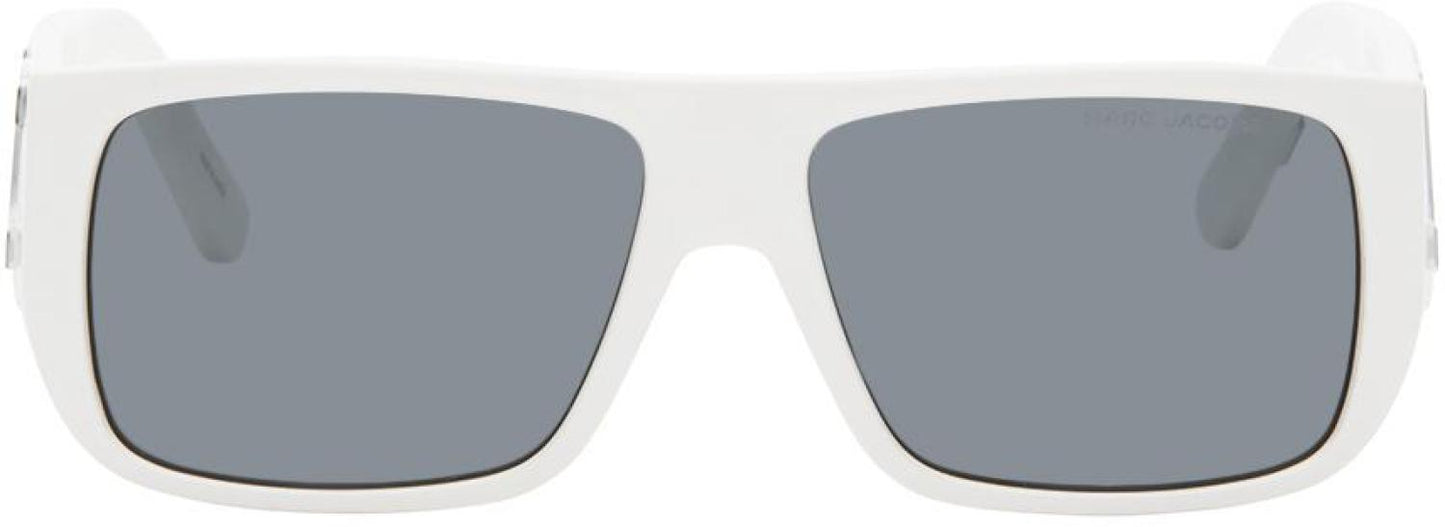 White Text Logo Rectangular Sunglasses