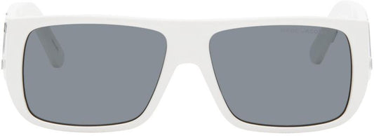 White Text Logo Rectangular Sunglasses