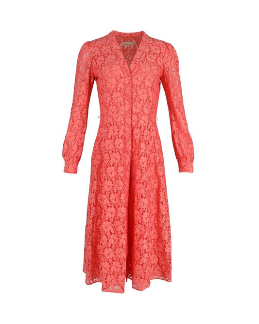 Michael Michael Kors Long Sleeve Midi Dress in Coral Cotton Lace