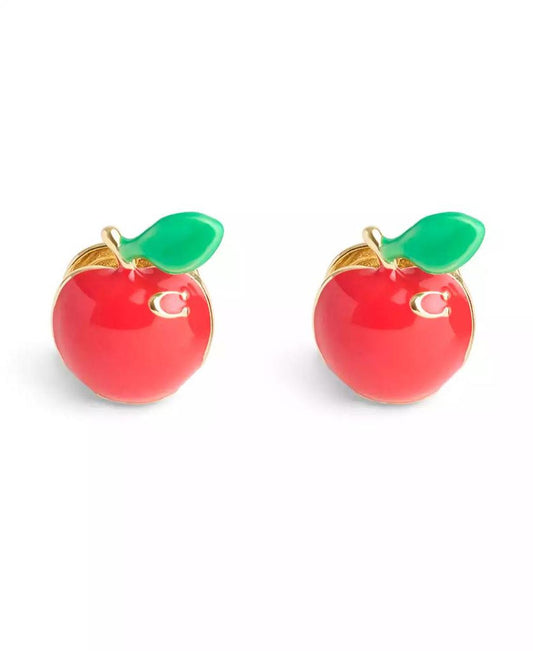 Red Enamel Vintage Charms Signature Apple Huggie Earrings