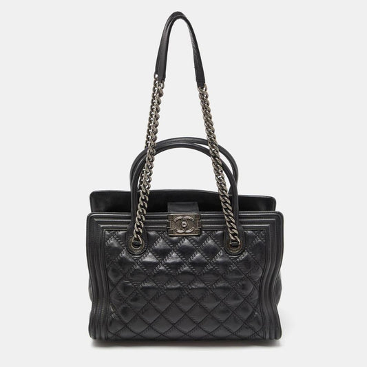 Chanel  Quilted Double Stitch Leather Boy Tote