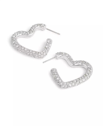 Faux Stone Pave Heart Hoop Earrings