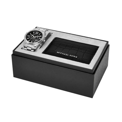 Men's Lexington Chronograph Stainless Steel Watch and Card Case Gift Set 44mm