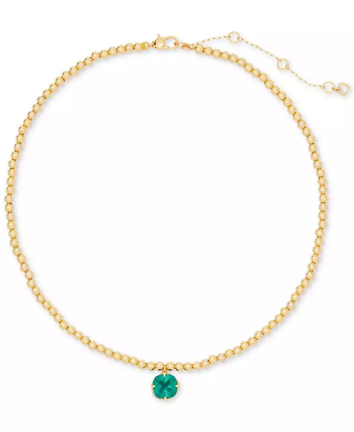 Gold-Tone Pop of Joy Green Stone Pendant Necklace, 16" + 3" extender