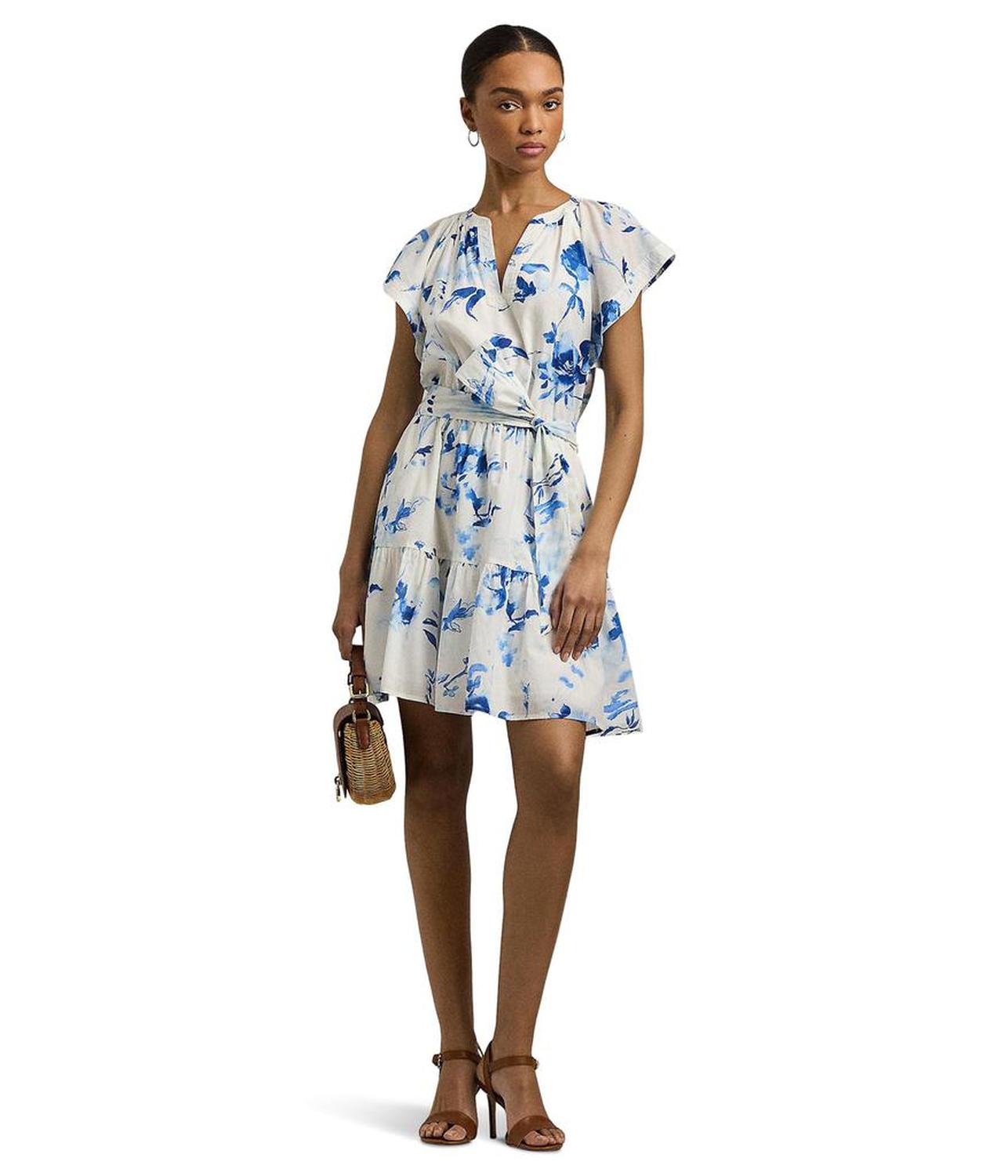 Floral Belted Cotton Voile Dress