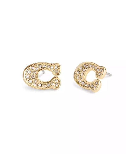 Faux Stone Signature Pave C Stud Earrings