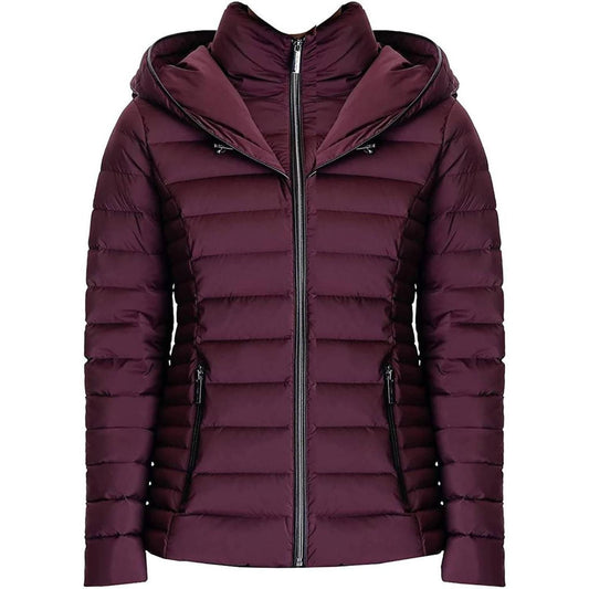 Down Fill With Bib Short Full Zip Puffer Jacket In Burgundy