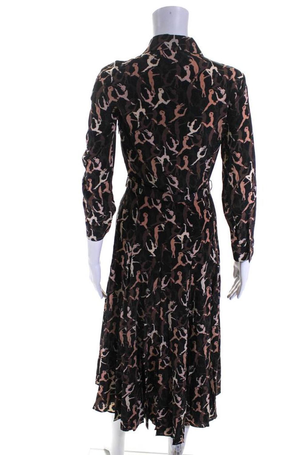 Michael Kors Collection Womens Silk A Line Dress Black Brown