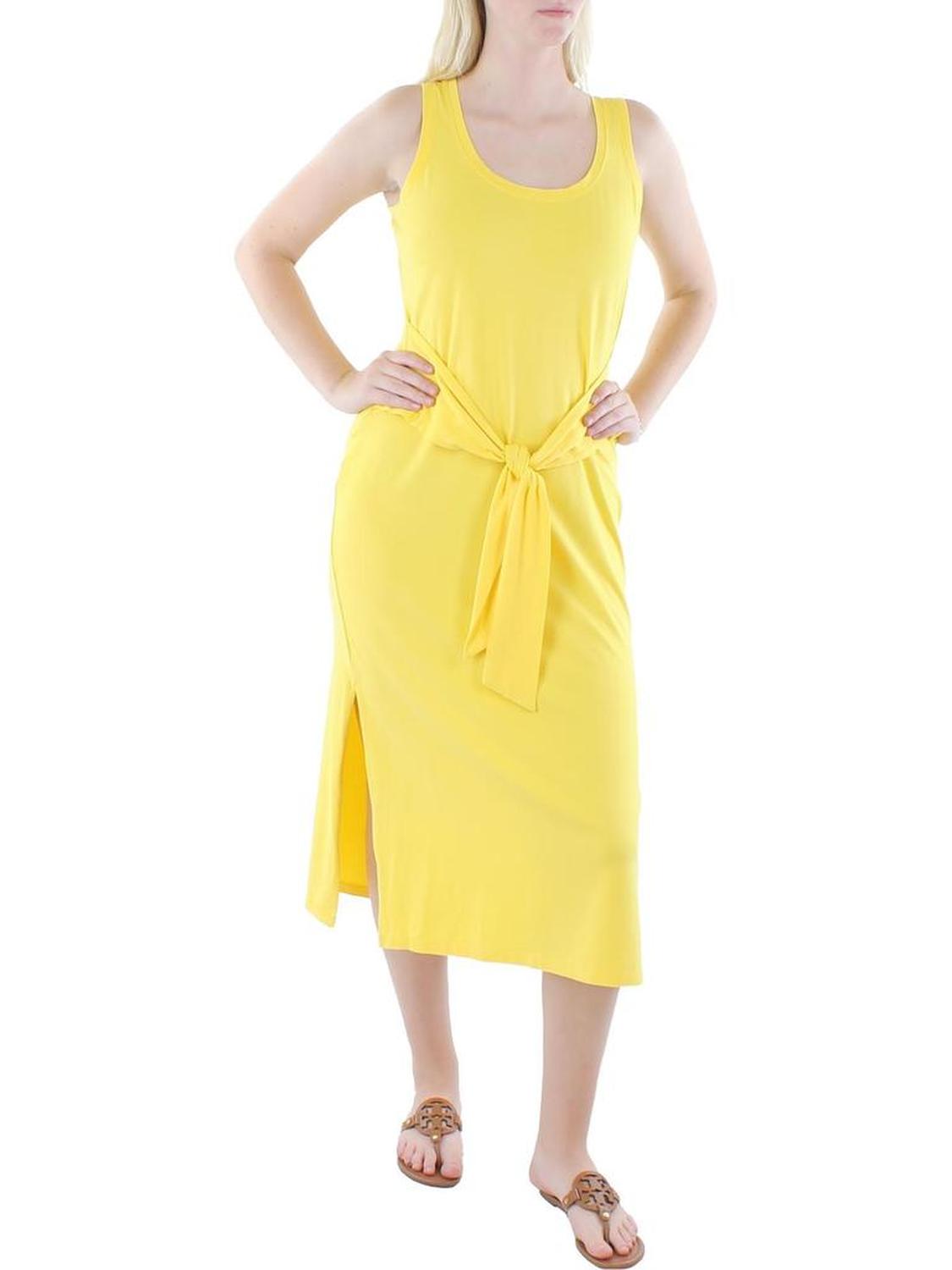 Womens Sleeveless Tie-Front Midi Dress