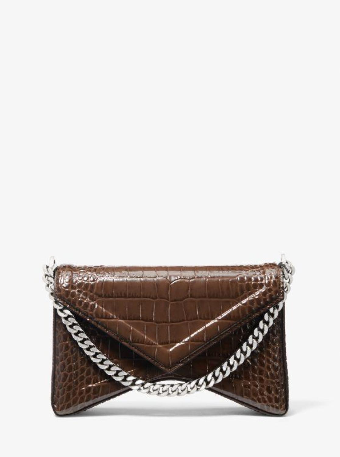 Manhatta Crocodile Embossed Patent Leather Shoulder Bag