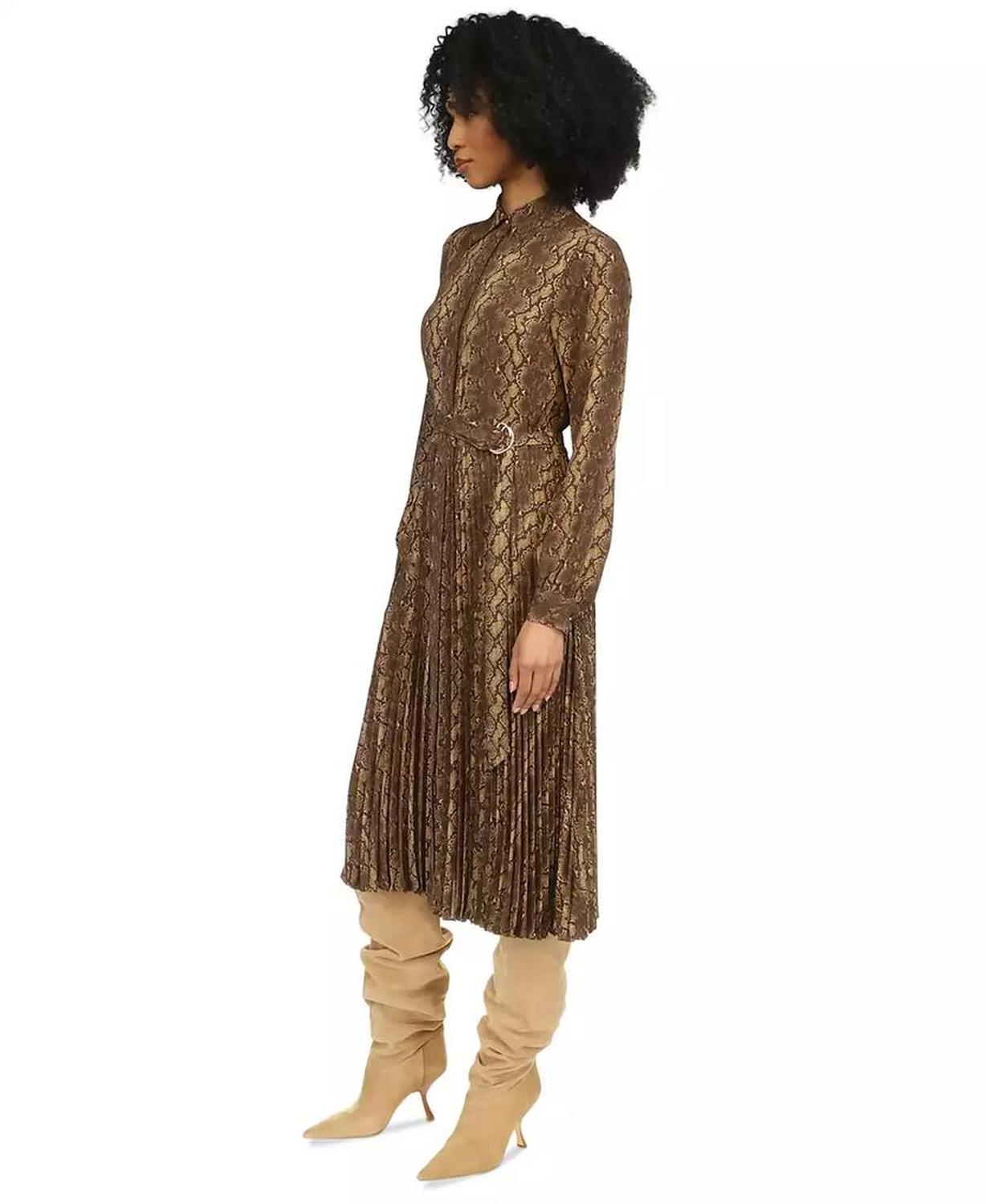 Women's Snakeskin-Print Pleated Shirtdress