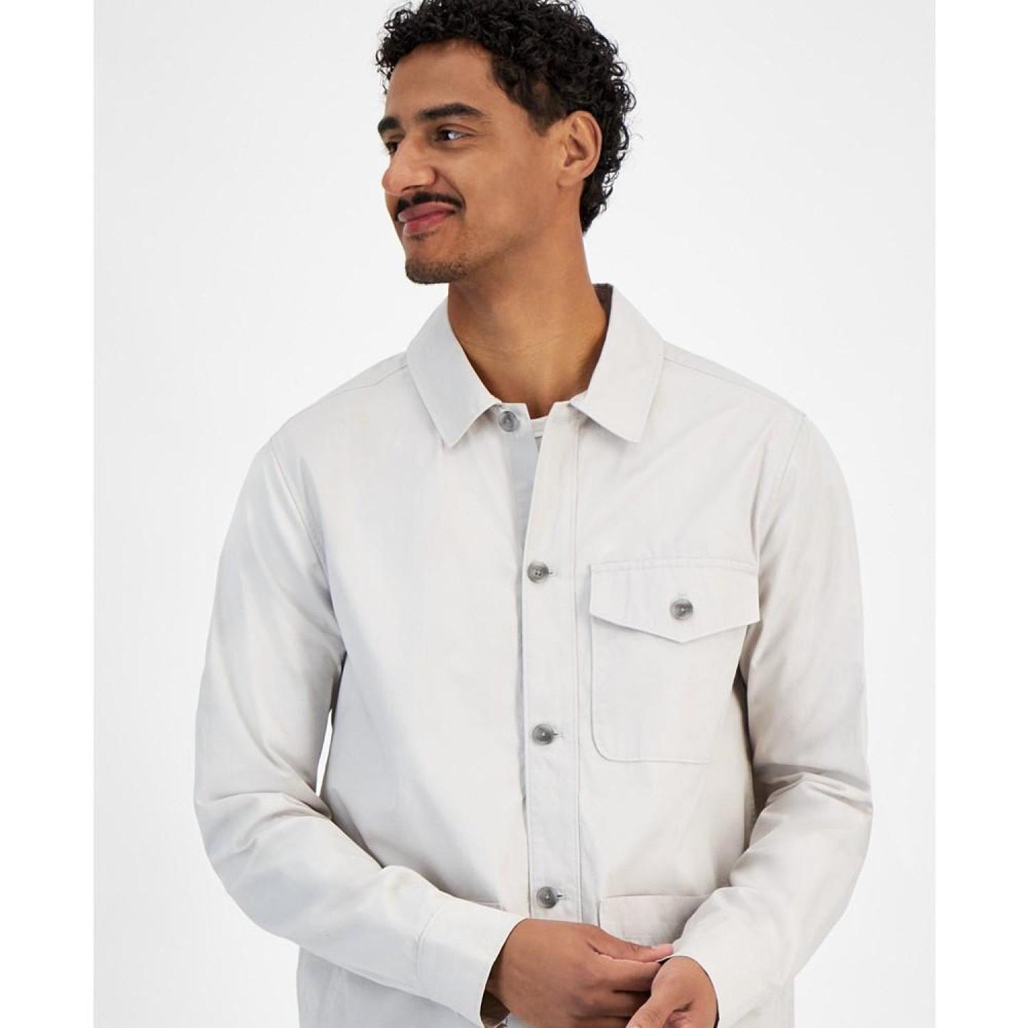 Men's Garment Wash Button-Front Shirt Jacket