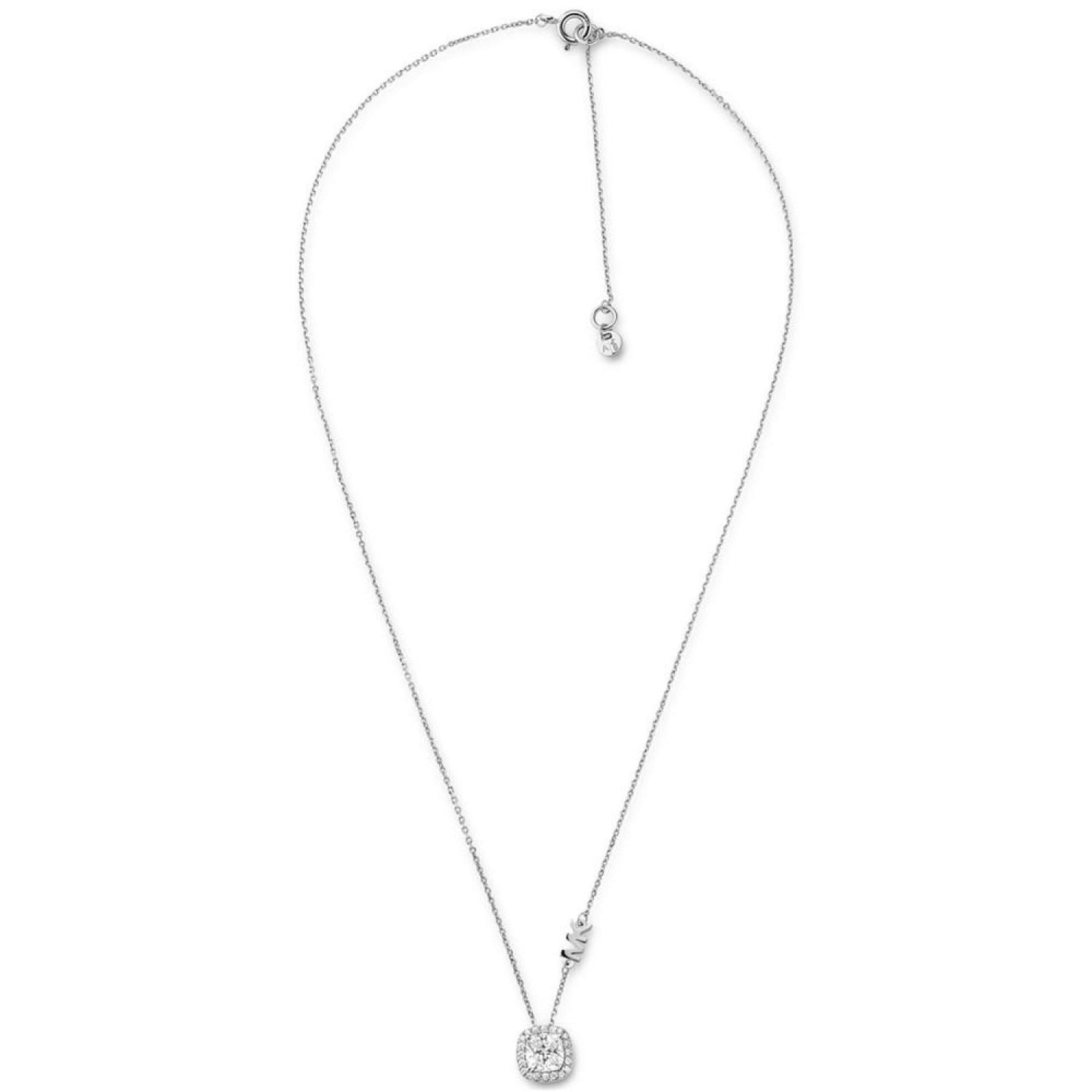 Silver-Tone Halo Crystal Pendant Necklace, 16" + 2" extender