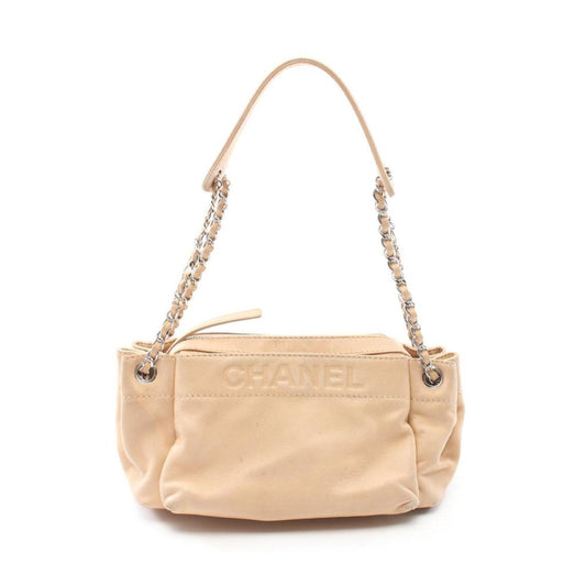 Chain Shoulder Bag Logo Calf Sv Chain Shoulder Bag Lambskin Beige Silver Hardware Logo