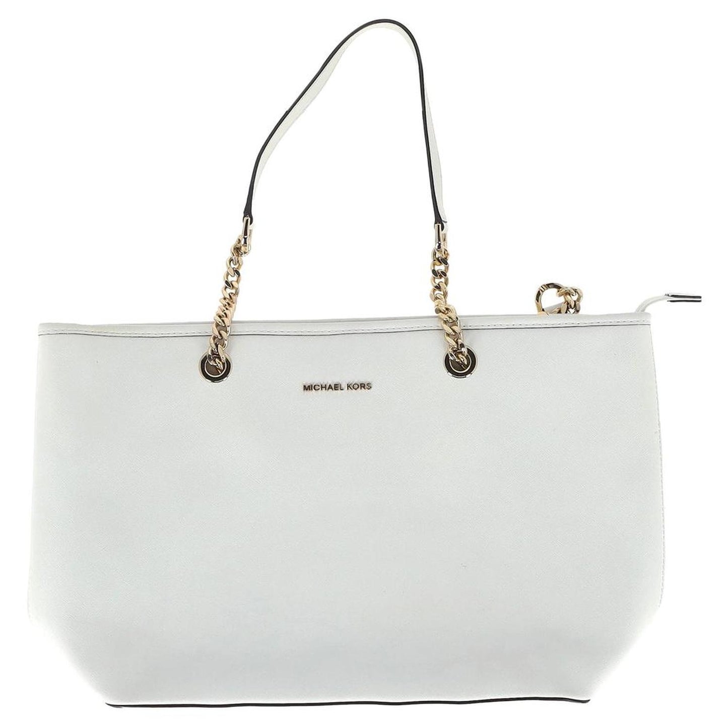 Medium Jet Set Chain Travel Tote Bag in White Saffiano Leather