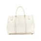 PRADA ivory white grained leather silver triangle logo buckle strap tote bag