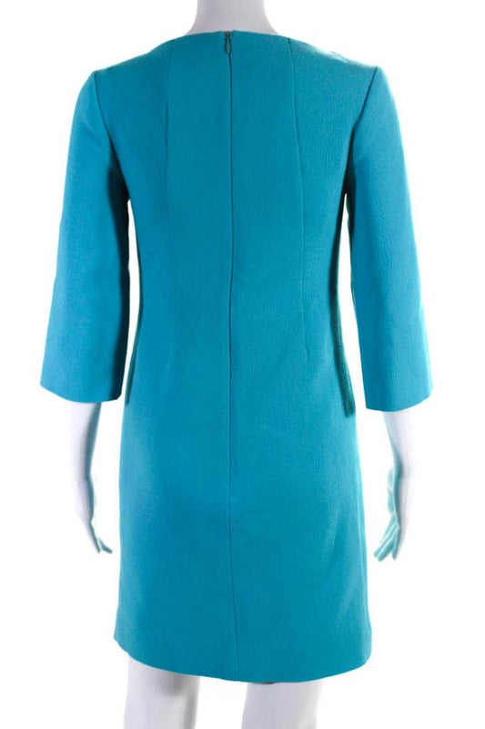 Michael Kors Collection Womens Wool Darted 3/4 Sleeve Sheath Dress Blue