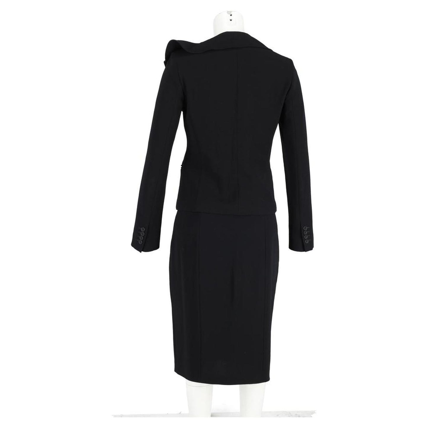 Shawl Collar Blazer and Midi Pencil Skirt Set in Black Wool