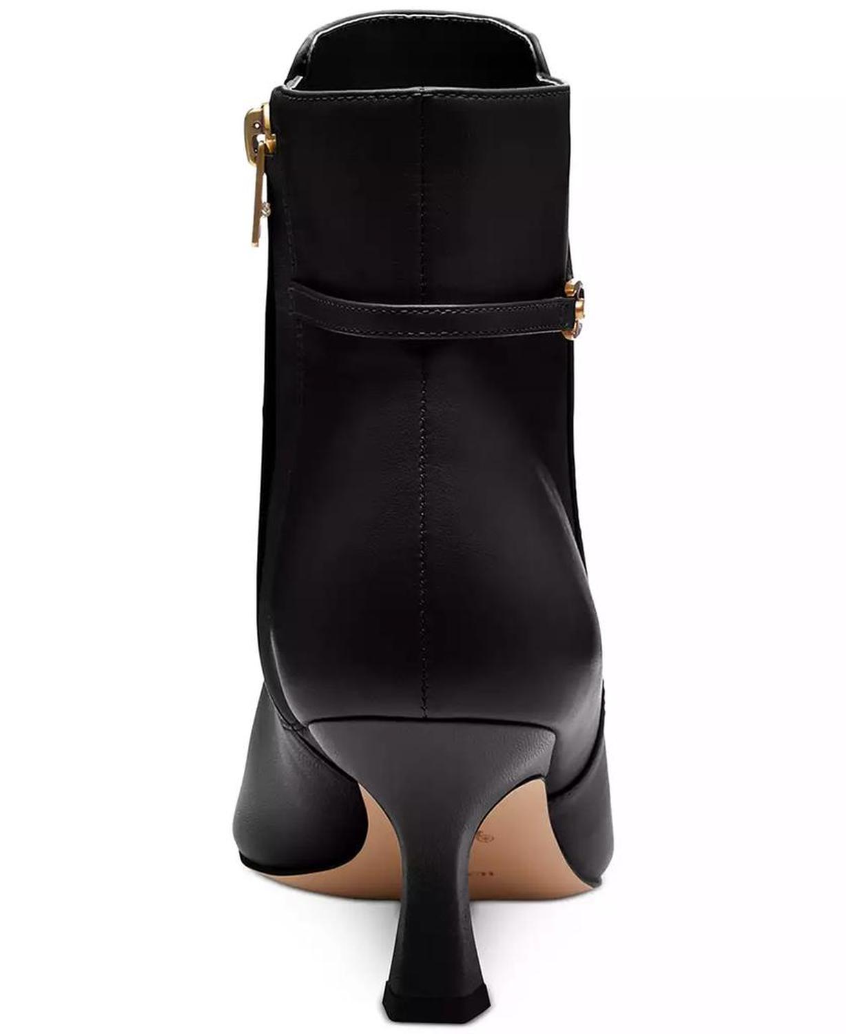 Women"s Rebecca Buckle Kitten-Heel Leather Booties