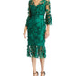 Embroidered Tea Length Fit Flare Flower Dress In Green