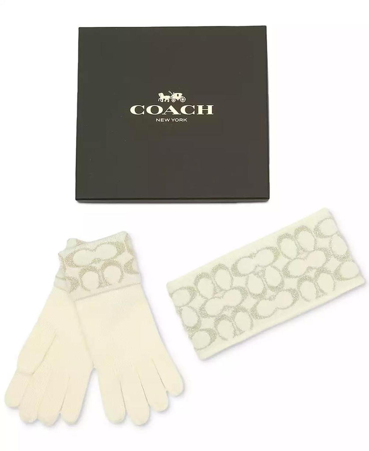 Women's Signature C Metallic Headband and Touch Tip Gloves Set