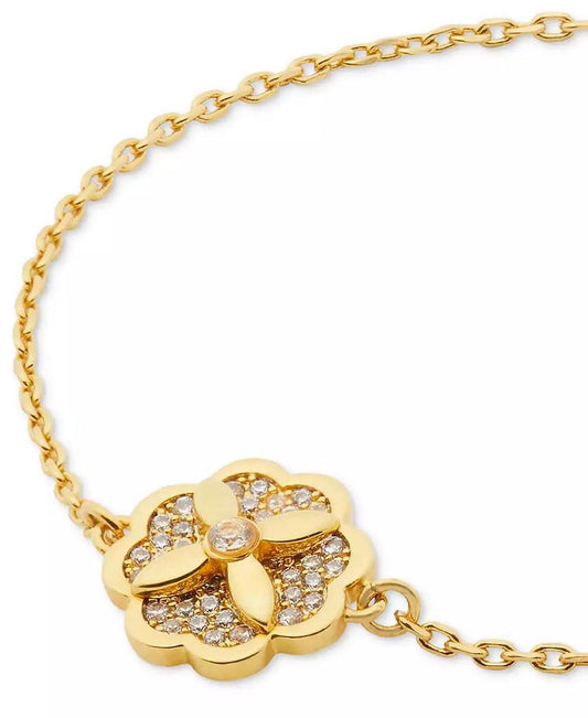 Gold-Tone Pavé Flower Charm Link Bracelet