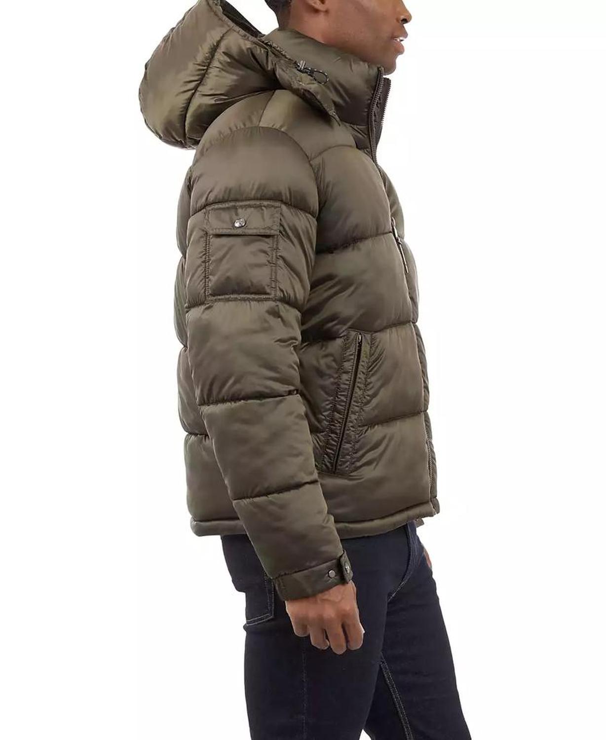 Men's Heavyweight Metallic Finish Hooded Puffer Jacket