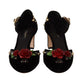 Dolce & Gabbana Black Crystal Rose Heel Sandals