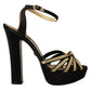 Dolce & Gabbana Elegant Black Gold Ankle Strap Heels Sandals