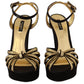 Dolce & Gabbana Elegant Black Gold Ankle Strap Heels Sandals