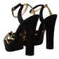 Dolce & Gabbana Elegant Black Gold Ankle Strap Heels Sandals