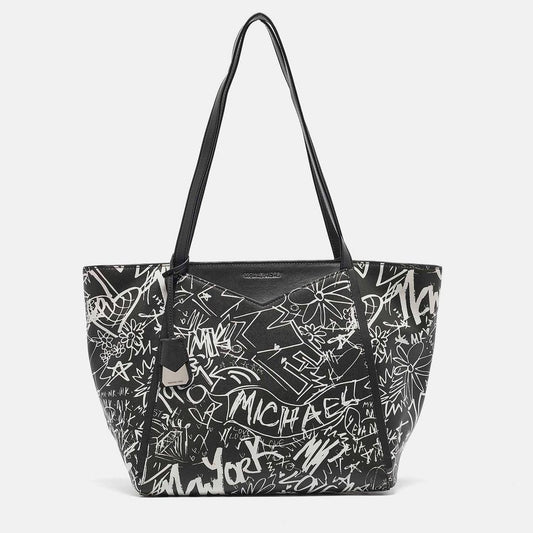 Michael Kors Black/white Leather Large Graffiti Whitney Tote