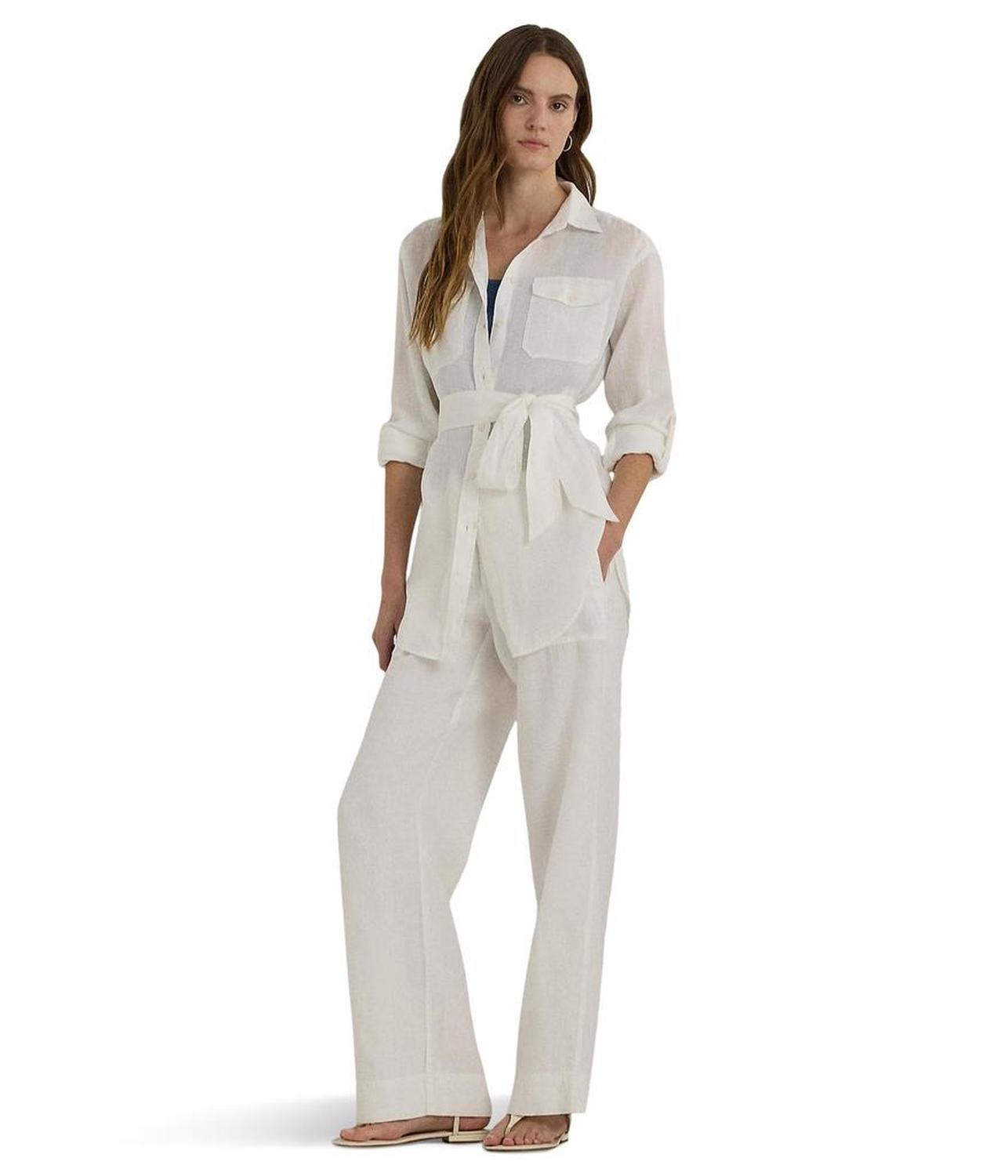 Petite Belted Linen Shirt