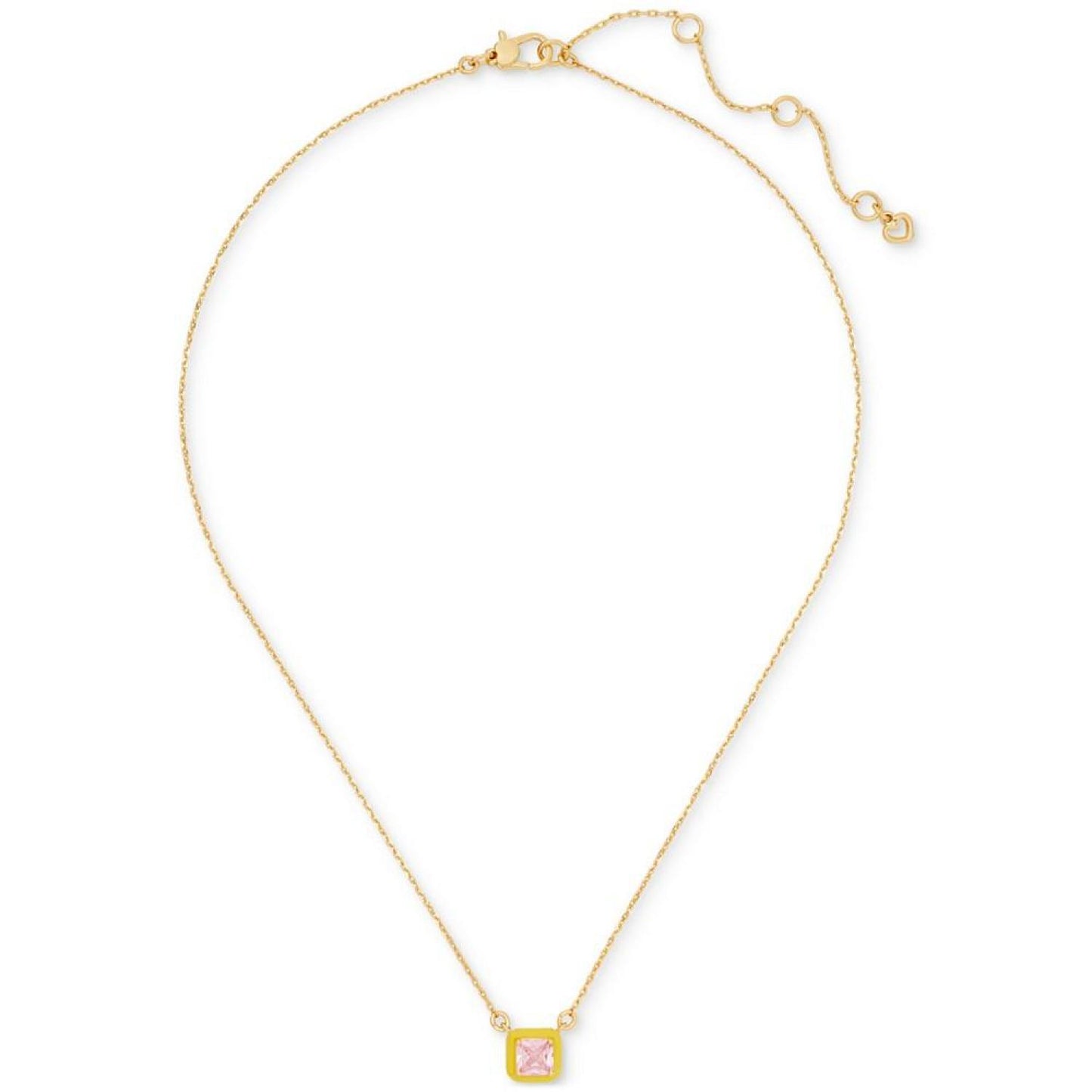 Gold-Tone Color Framed Square Cubic Zirconia Pendant Necklace, 16" + 3" extender