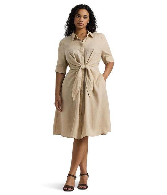 Plus Size Tie-Front Linen Shirtdress