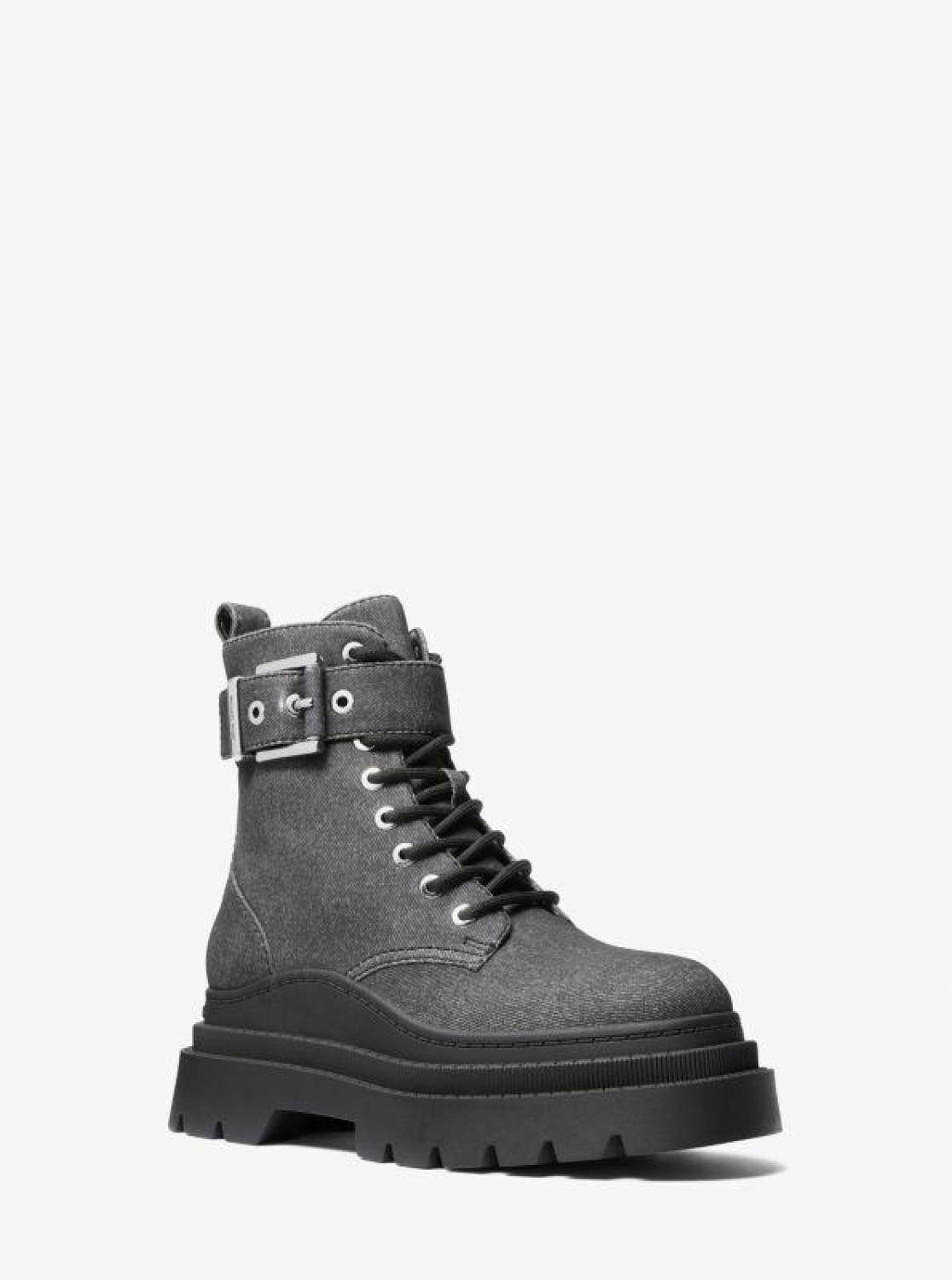 Colby Denim Print Leather Combat Boot