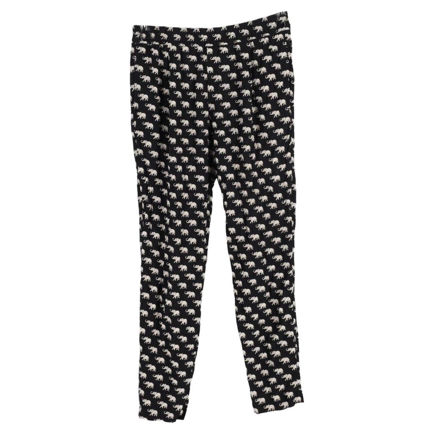 Weekend Max Mara Elephant Print Straight Leg Pants in Black Silk