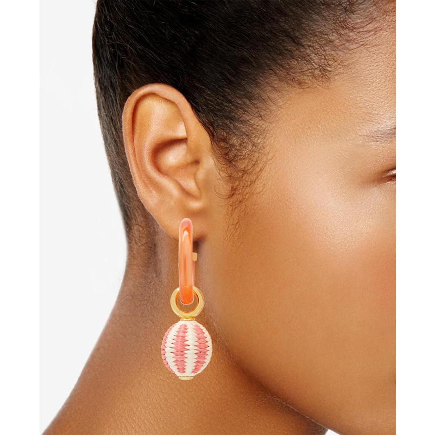 Gold-Tone Raffia Charm Color Hoop Earrings