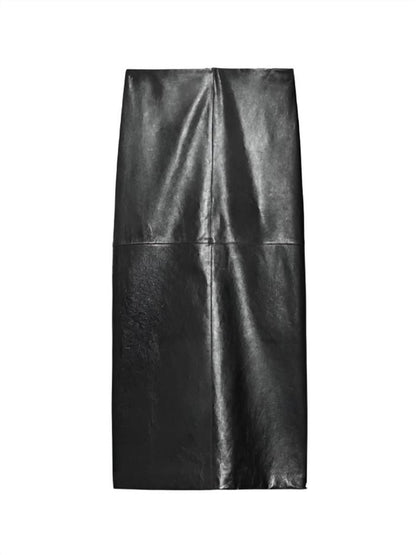 Bairo Nappa Leather Midi Skirt In Black