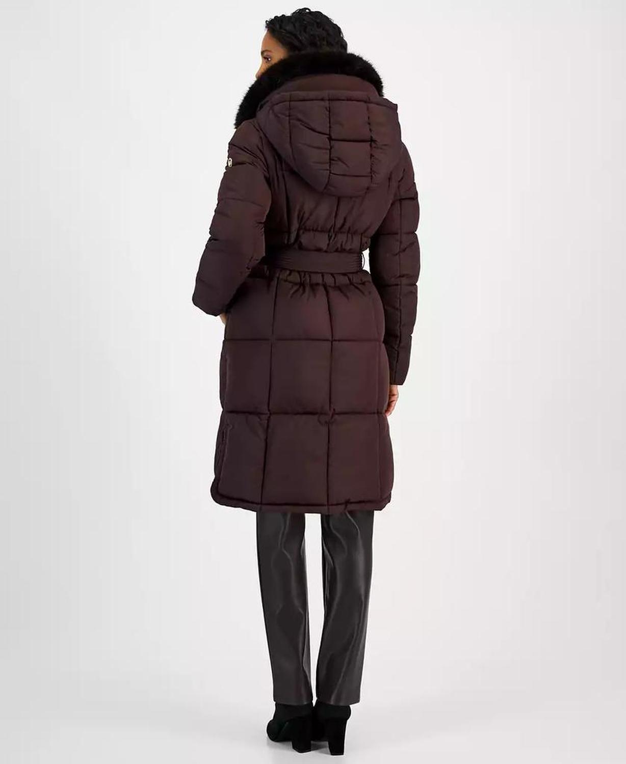 Women's Faux-Fur-Collar Belted Puffer Coat, Created for Macy's