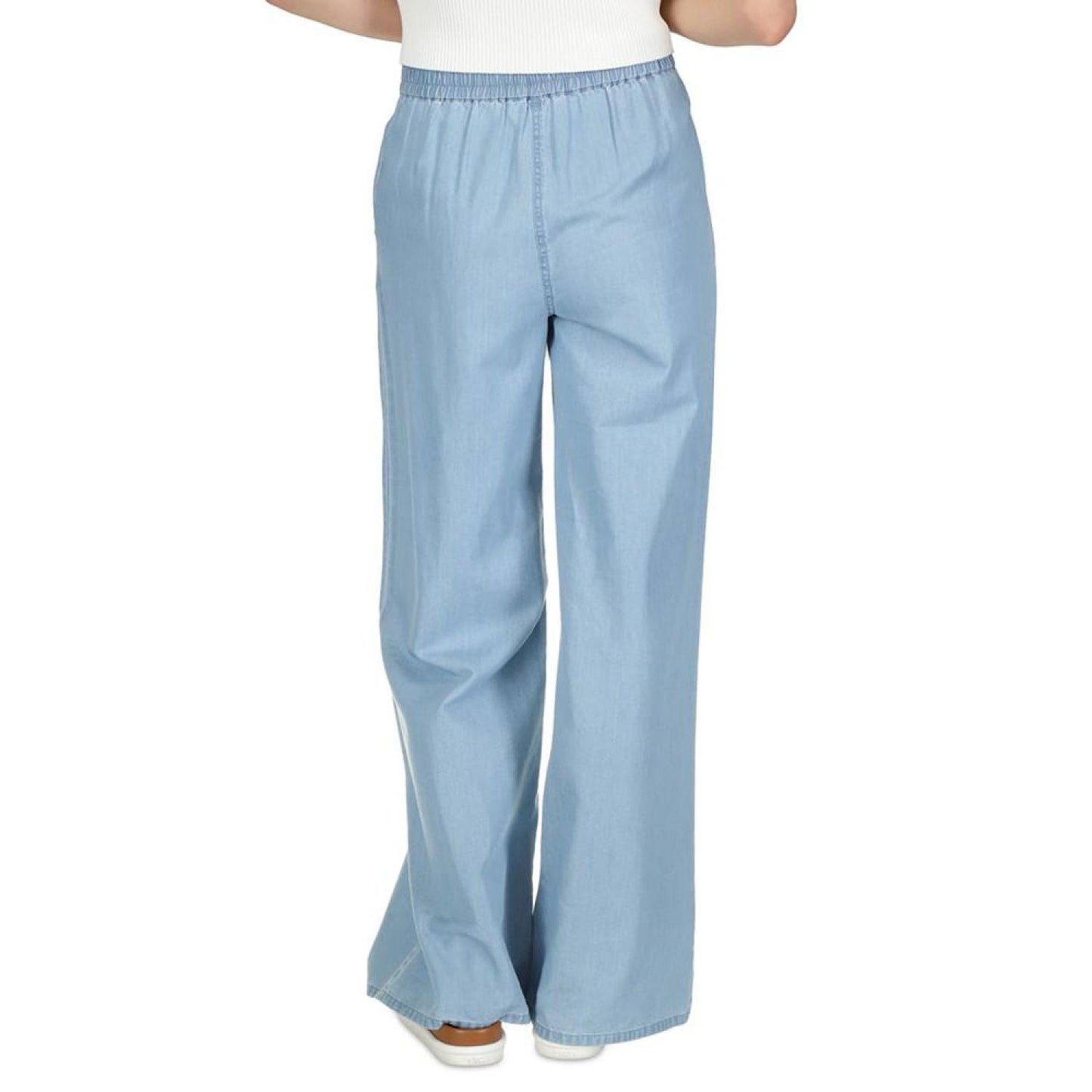 Petite Chambray Elastic-Back Wide-Leg Pull-On Pants