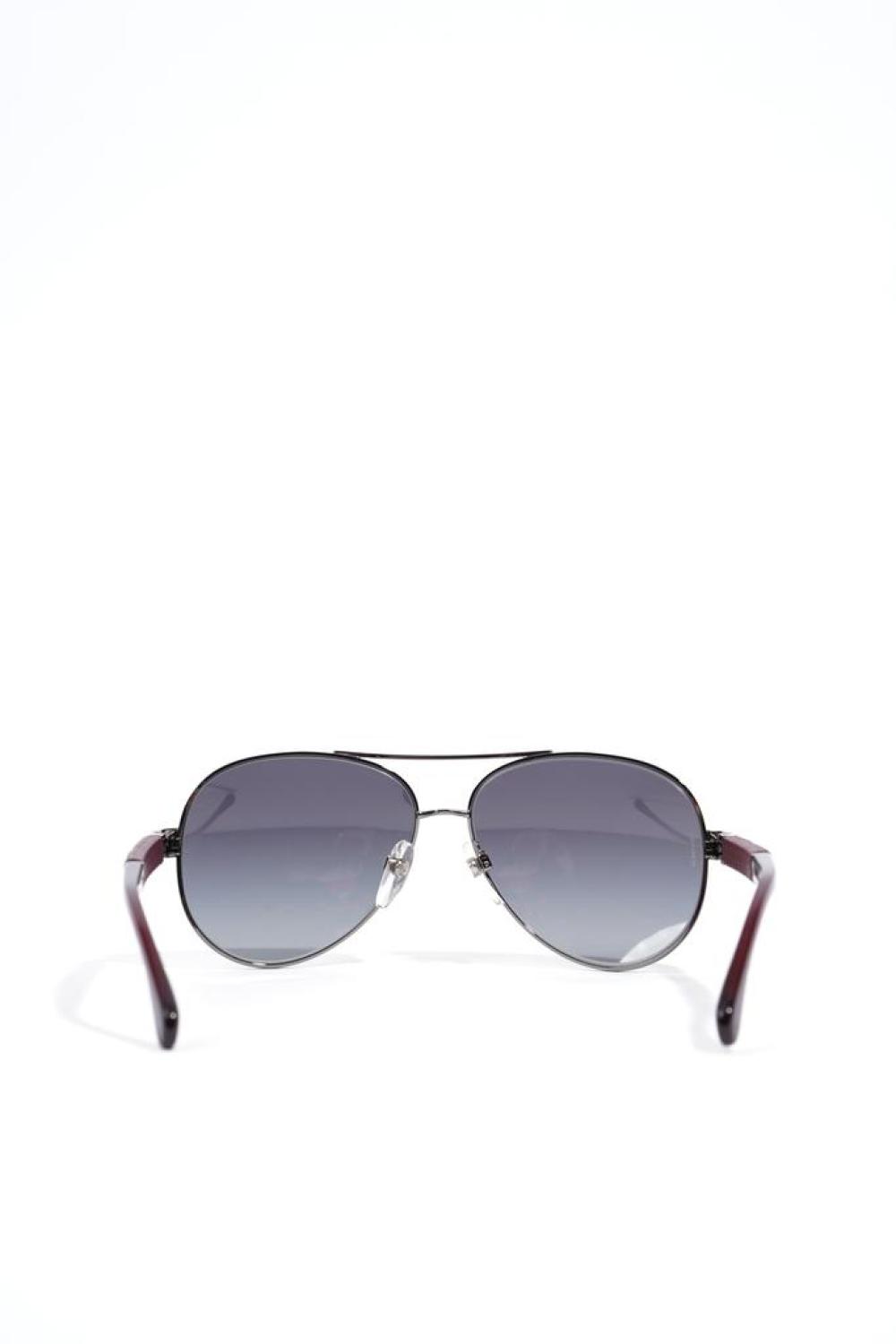 Chanel Polarised Lens Aviator Sunglasses Silver / Maroon Acetate 135