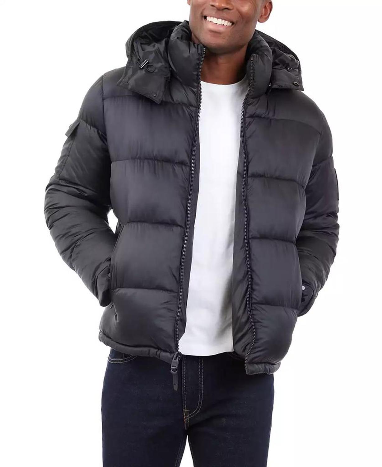 Men s Heavyweight Metallic Finish Hooded Puffer Jacket