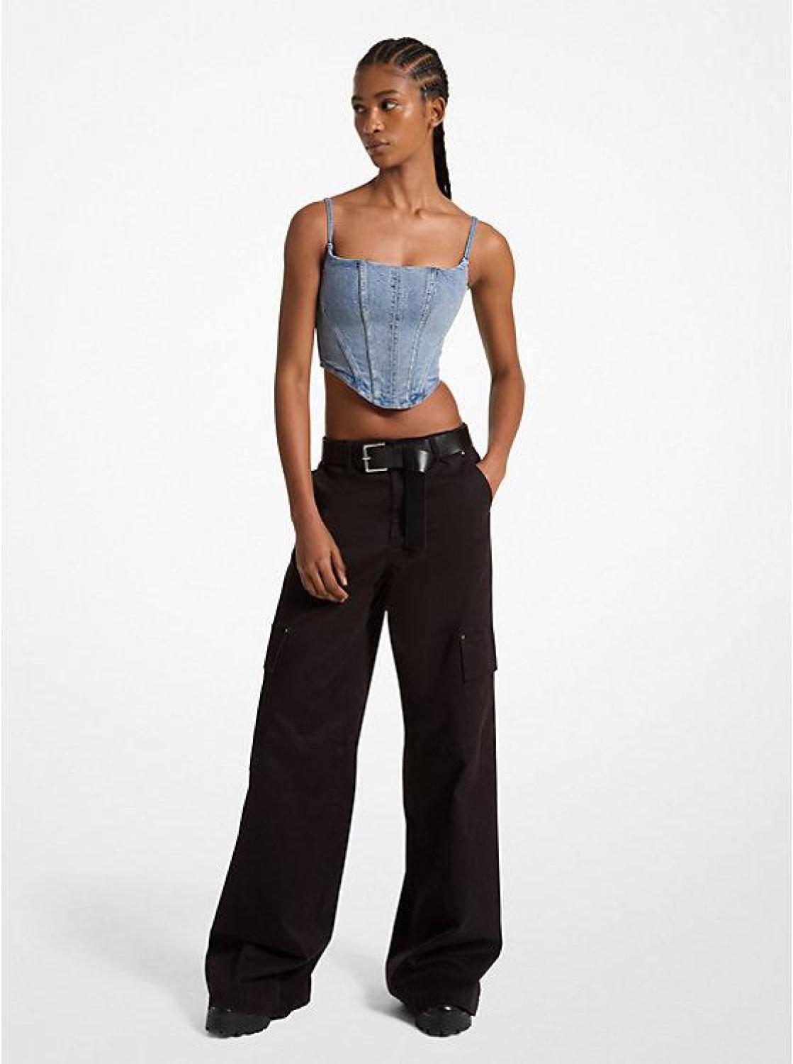 Stretch Organic Cotton Wide-Leg Cargo Pants