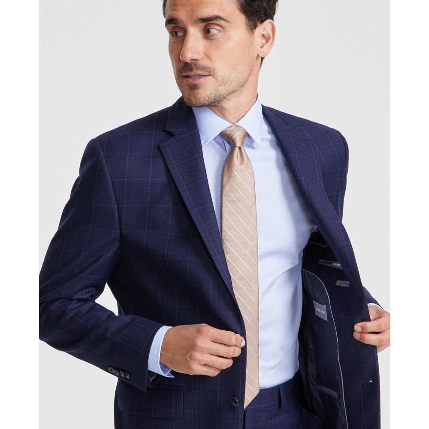 Men's Classic-Fit Wool-Blend Stretch Plaid Suit Separate Jacket