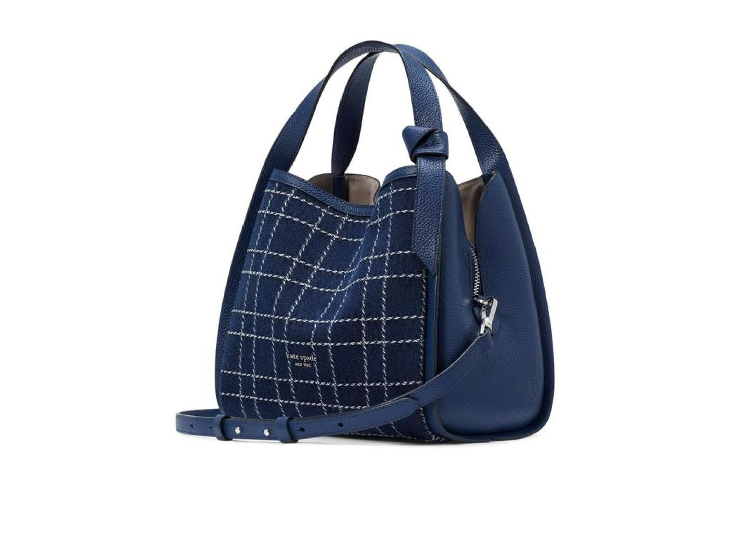 Knott Denim Check Medium Crossbody Tote