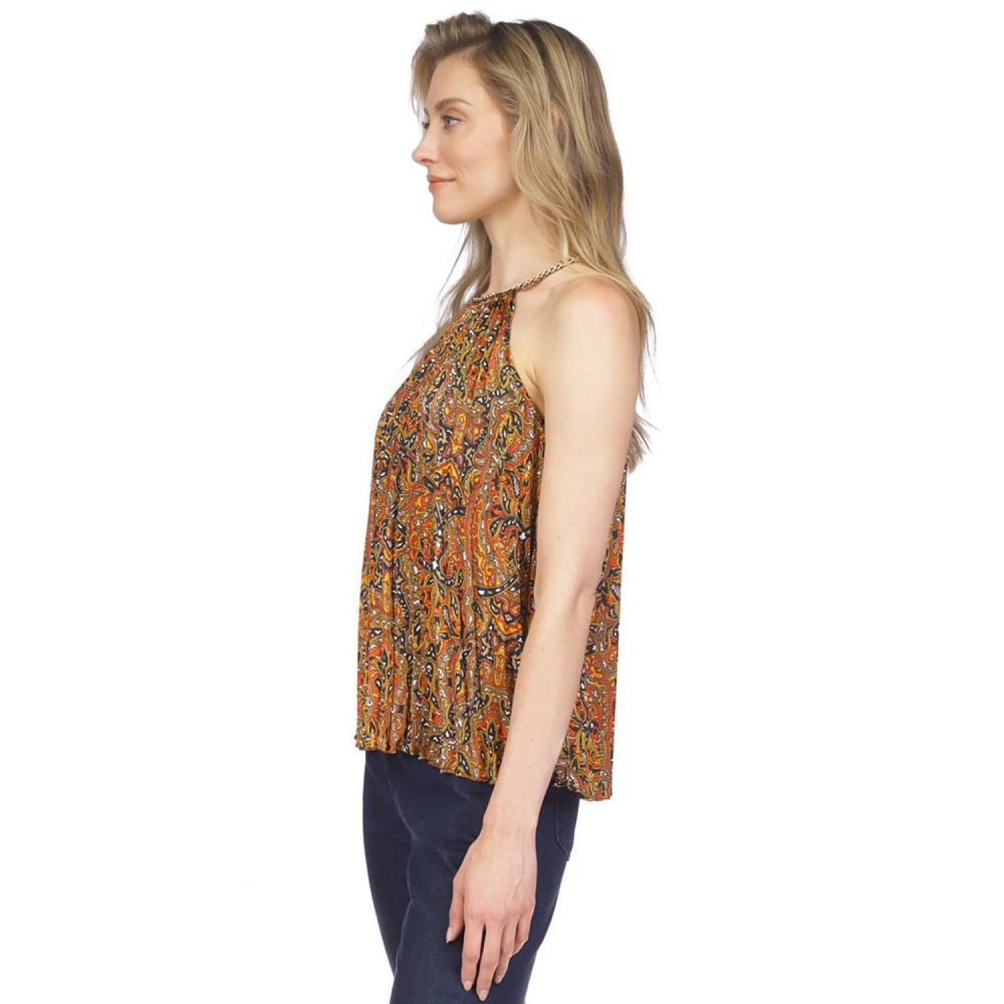 Women's Paisley Pleated Chain Top, Regular & Petite