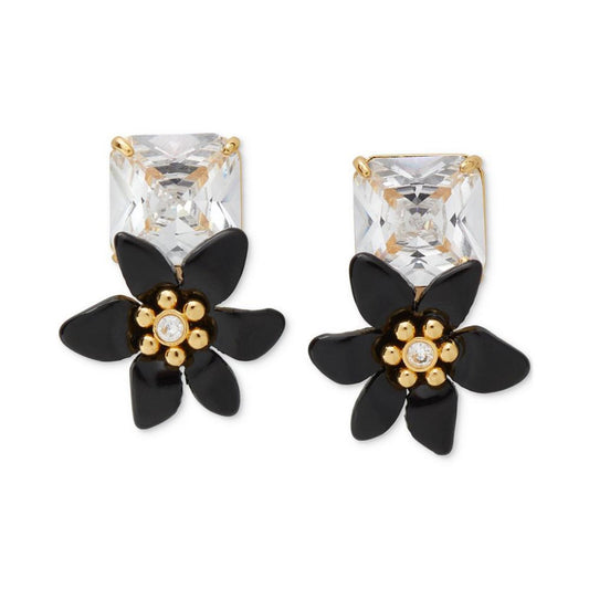 Gold-Tone Square Cubic Zirconia & Color Flower Statement Stud Earrings