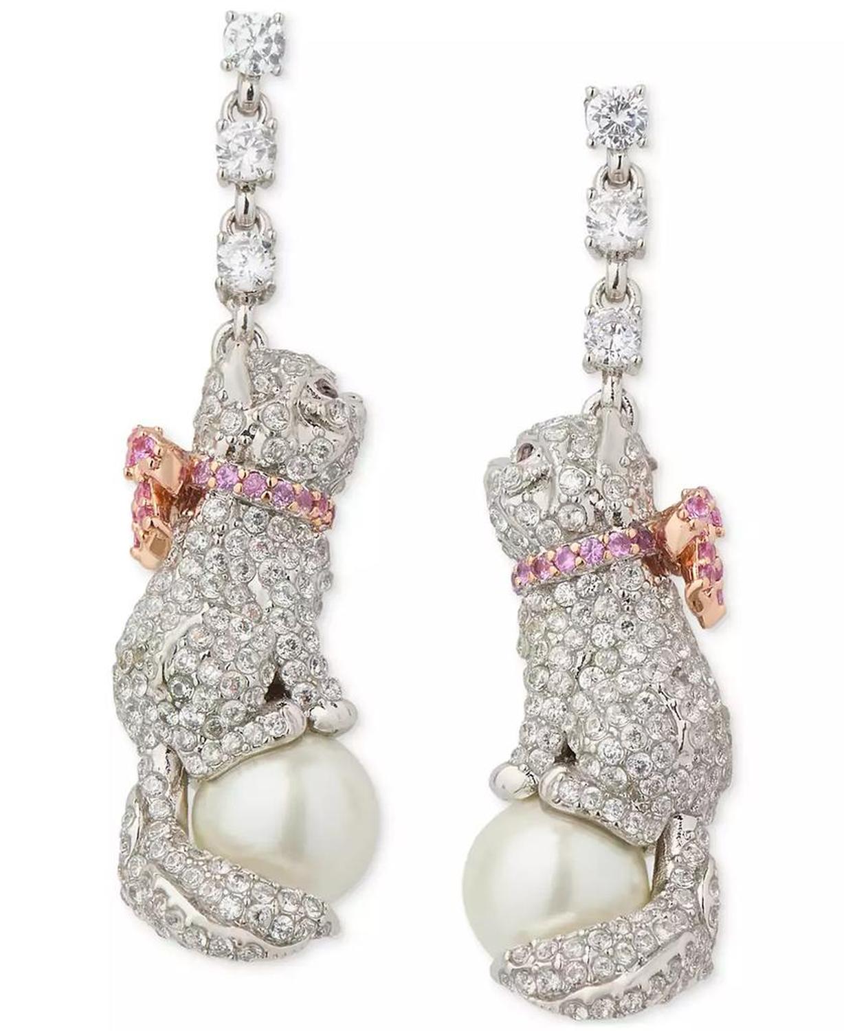 Two-Tone Pavé & Imitation Pearl Pawlina Linear Drop Earrings